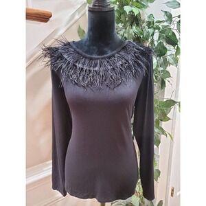 Vince Camuto Women's Black Solid Viscose Round Neck Long Sleeve Top Blouse Large